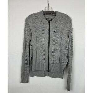 Nadaam Merino Wool Zip Cable Knit Crewneck Sweater Gray Size S